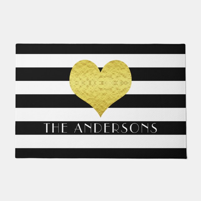 Modern Black And White Stripes Name Doormat (Front)