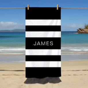Modern Black And White Stripes Pattern Beach Towel