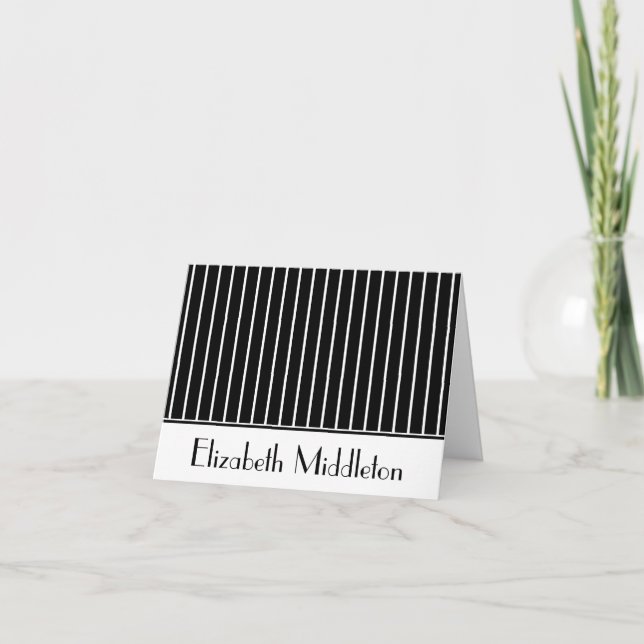 Modern Black and White Stripes Personalised Note Card (Front)