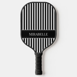 Modern Black and White Stripes Personalised Pickleball Paddle