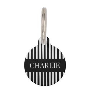 Modern Black and White Stripes Personalized Name Pet Tag