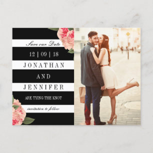 Modern Black and White Stripes Save the Date Announcement Postcard