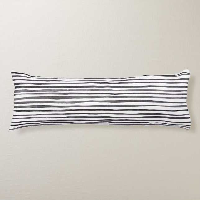 Modern Black and White Stripes Watercolor  Body Cushion (Front)