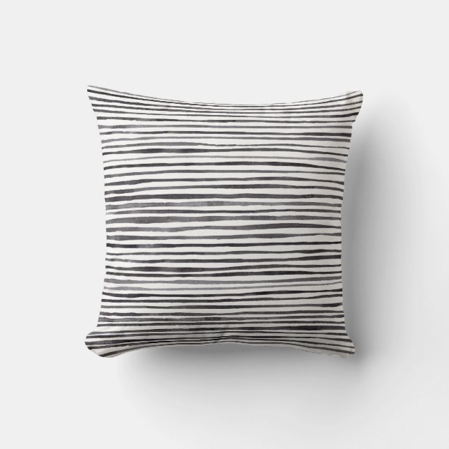 Modern Black and White Stripes Watercolor   Cushion (Front)