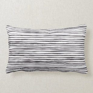 Modern Black and White Stripes Watercolor Lumbar Cushion