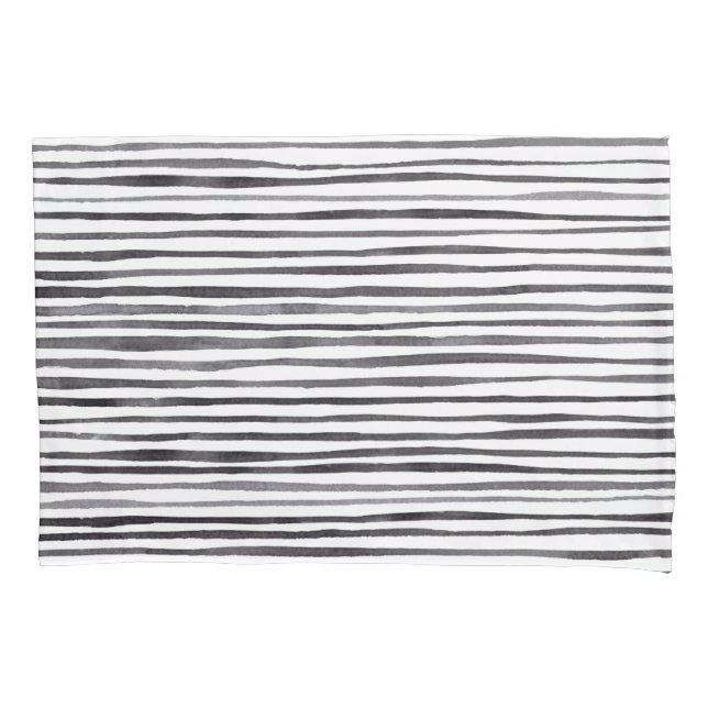 Modern Black and White Stripes Watercolor    Pillowcase (Front)