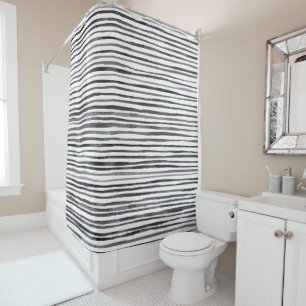 Modern Black and White Stripes Watercolor  Shower Curtain