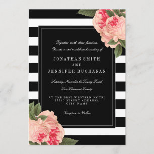 Modern Black and White Stripes Wedding Suite Invitation