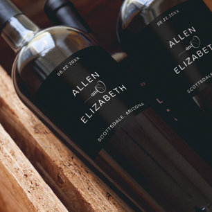 Modern Black and White Stylish Wedding Sparkling W Wine Label