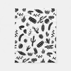 Modern Black and White Succulent Cactus  Pattern Fleece Blanket