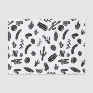 Modern Black and White Succulent Cactus  Pattern Tissue Paper