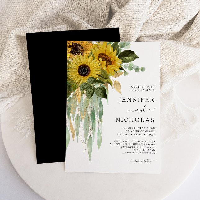 Modern Black And White Sunflower Wedding    Invitation (Modern Black And White Sunflower Wedding Invitation)