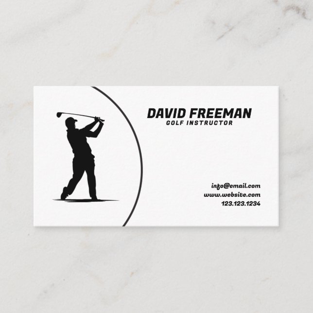 Modern Black and White Swing Golf Instructor Business Card (Front)
