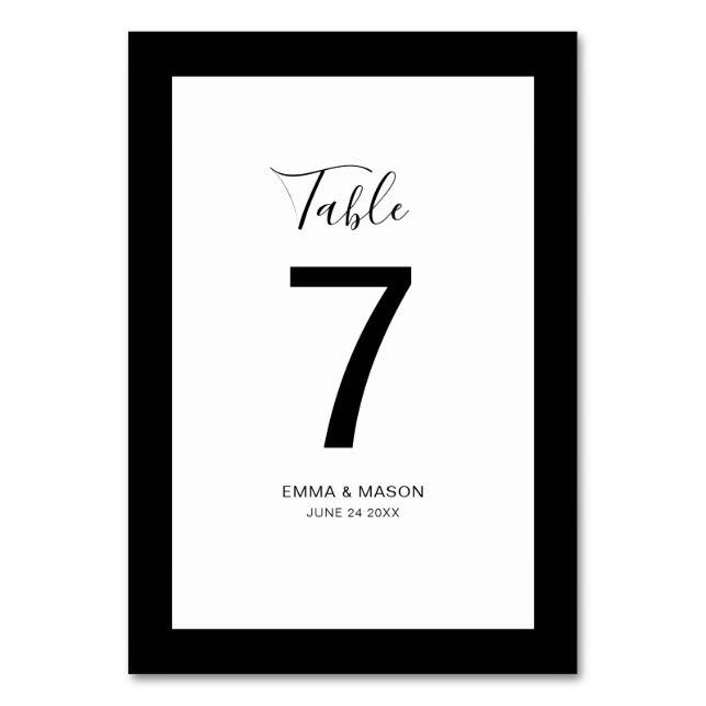 Modern Black and White Table Number (Front)