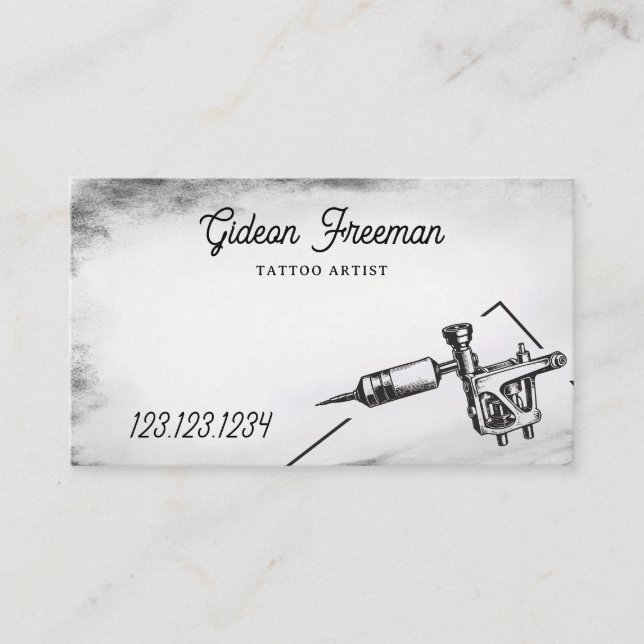 Modern Black and White Tattoo Machine Business Card (Front)