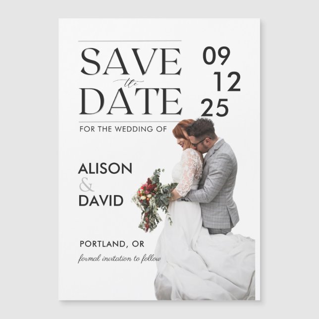 Modern Black and White Template Save The Date  Magnetic Invitation (Front)