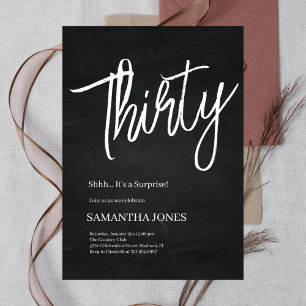 Modern Black and White Thirty 30th Birthday Party Invitation
