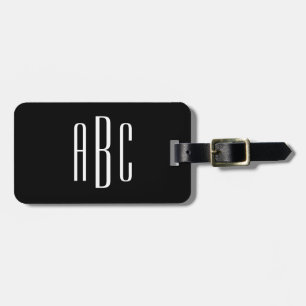 Modern Black and White Three Letter Monogram Luggage Tag