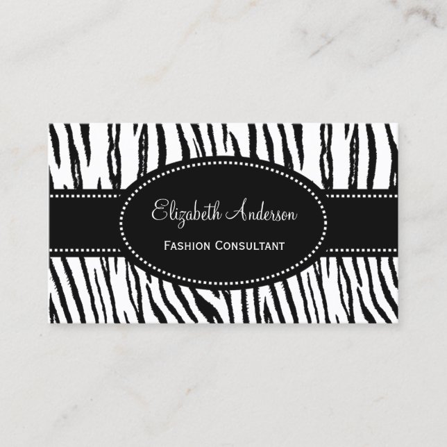 Modern Black and White Tiger Stripes Animal Print Business Card (Front)