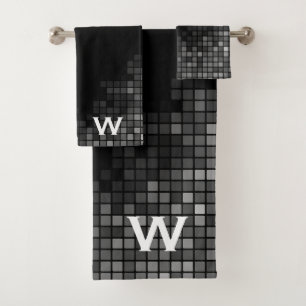 Modern Black and White Tile Pattern Bath Towel Set