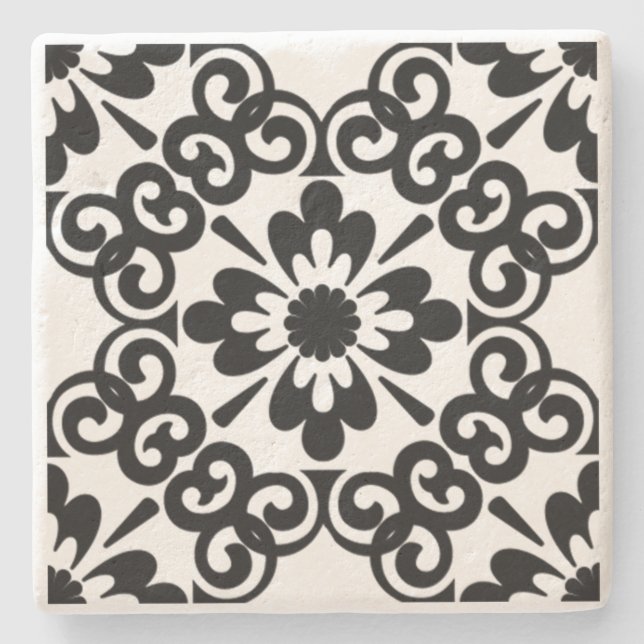 MODERN BLACK AND WHITE TILE STONE COASTER (Front)