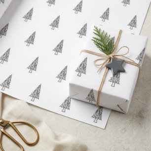Modern Black And White Tree Minimalist Christmas Wrapping Paper