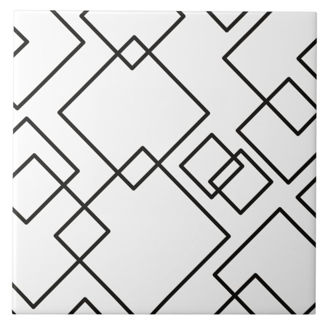 Modern black and white trendy lines geometric chic ceramic tile (Front)