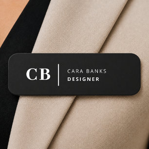 Modern Black and White Trendy Stylish Monogram Name Tag