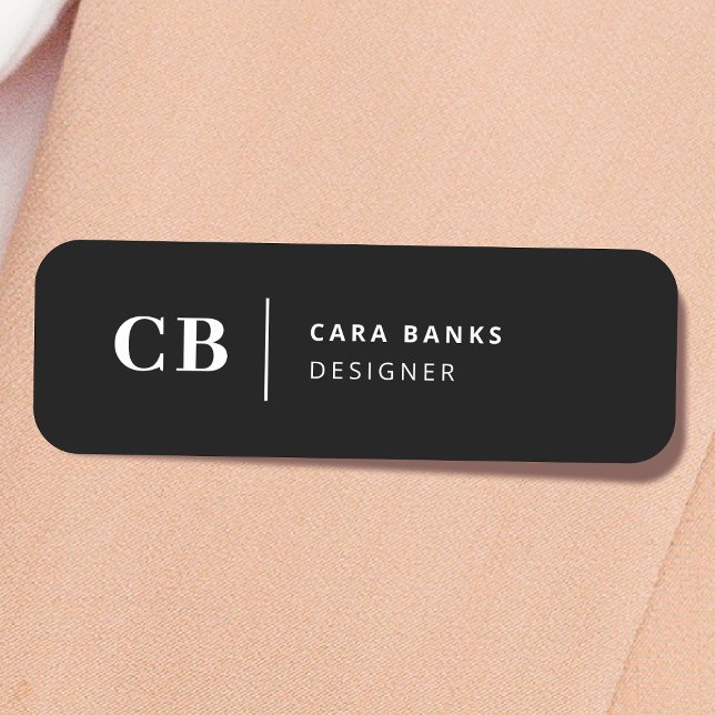 Modern Black and White Trendy Stylish Monogram Name Tag (Creator Uploaded)