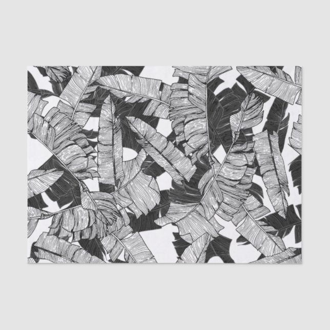 Modern Black and White Tropical Banana Leaves Tissue Paper (Front)
