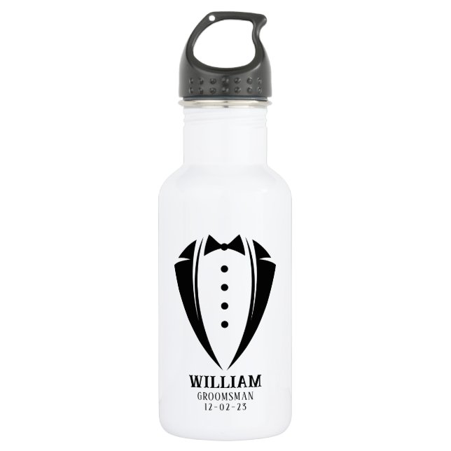 Modern Black and White Tuxedo Groomsman Gift 532 Ml Water Bottle (Front)