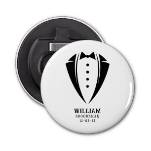 Modern Black and White Tuxedo Groomsman Gift Bottle Opener