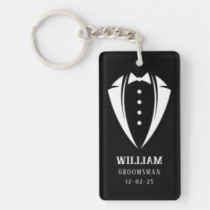 Modern Black and White Tuxedo Groomsman Gift Key Ring
