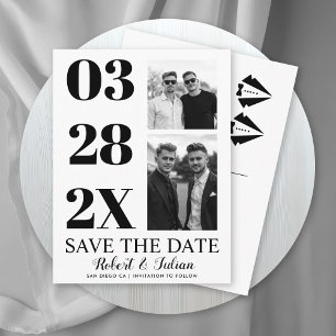 Modern black and white two photo gay Save the Date Postcard