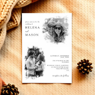 Modern Black and White Two Photo wedding Invitation