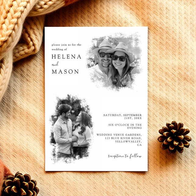 Modern Black and White Two Photo wedding Invitation (Creator Uploaded)