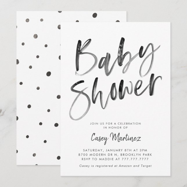 Modern Black and White Typography Baby Shower Invitation (Front/Back)