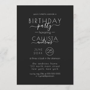 Modern Black and White Typography Birthday Invitation