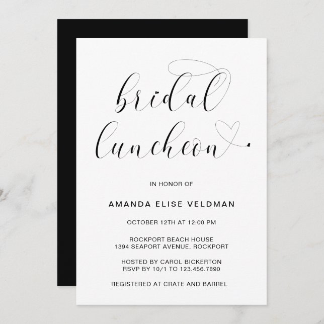 Modern Black and White Typography Bridal Luncheon Invitation (Front/Back)