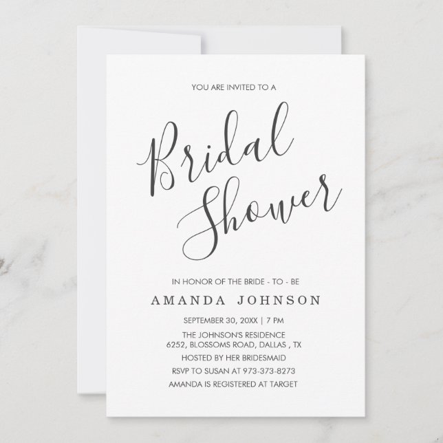 Modern Black and White Typography Bridal Shower Invitation (Front)