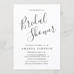 Modern Black and White Typography Bridal Shower Invitation