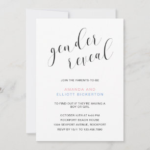 Modern Black and White Typography Gender Reveal Invitation
