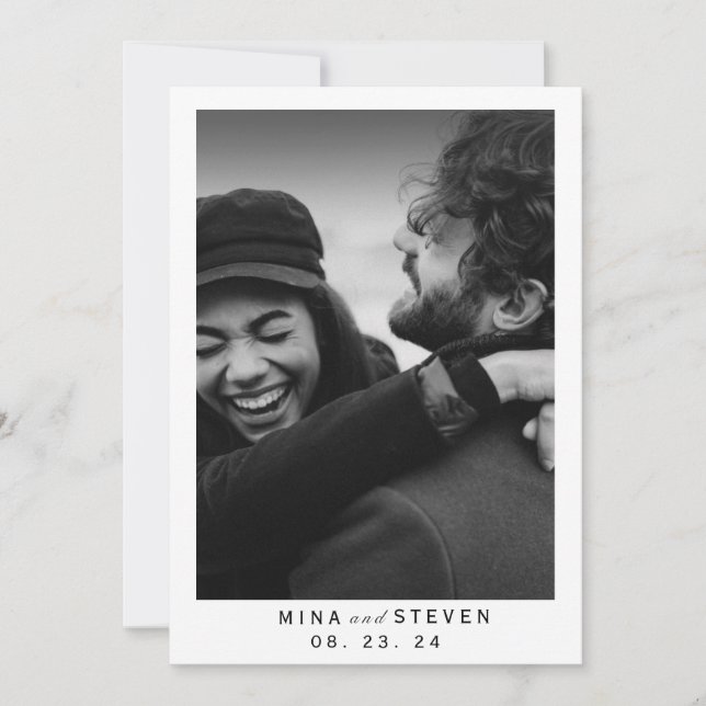 Modern Black and white Typography Photo Save The Date (Front)