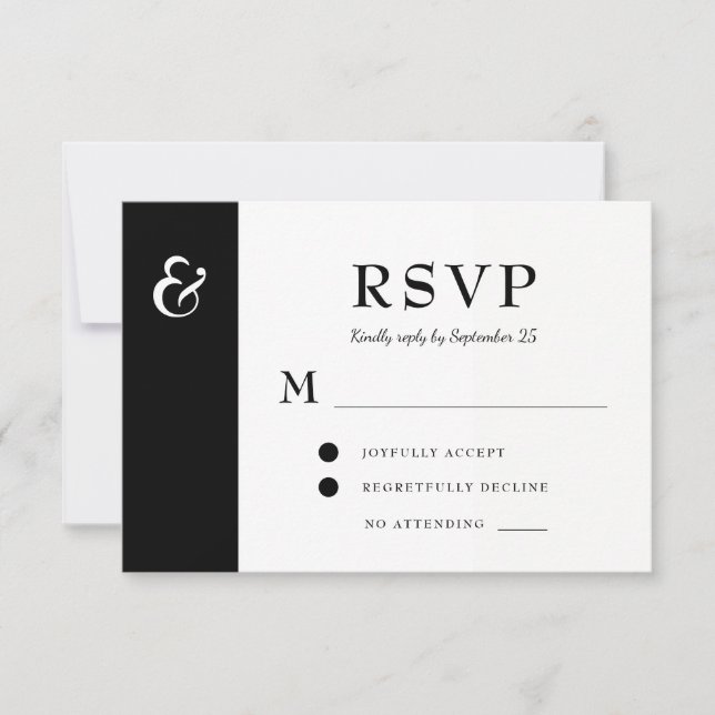 Modern black and white typography wedding RSVP card (Front)