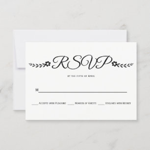 Modern black and white typography wedding RSVP Card