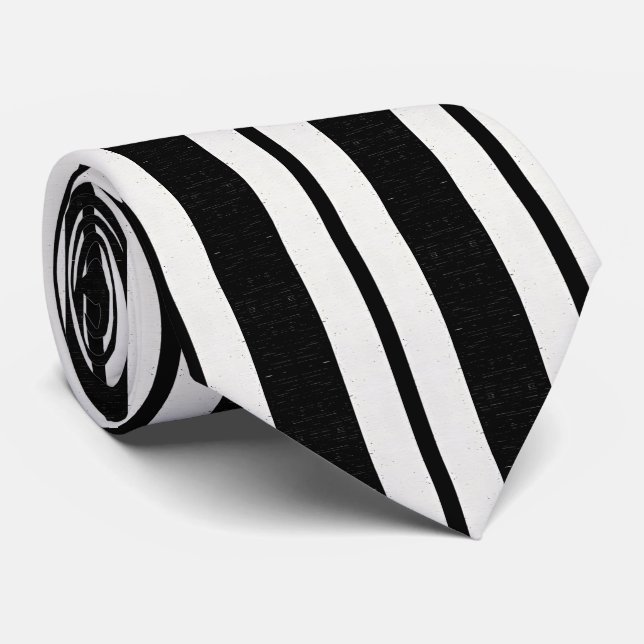 Modern Black and White Vertical Striped Neck Tie (Rolled)