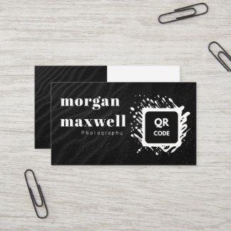 Modern Black and White Wave Photography QR Code  Business Card