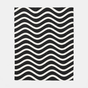 Modern Black and White Wavy Lines and Stripes Fleece Blanket