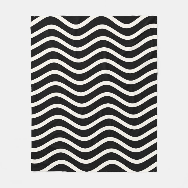 Modern Black and White Wavy Lines and Stripes  Fleece Blanket (Front)