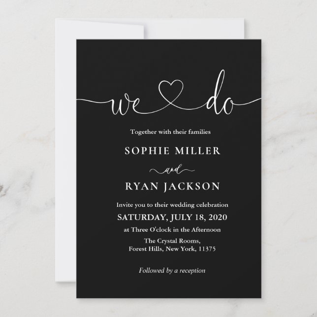 Modern Black and White We Do Script Wedding  Invitation (Front)